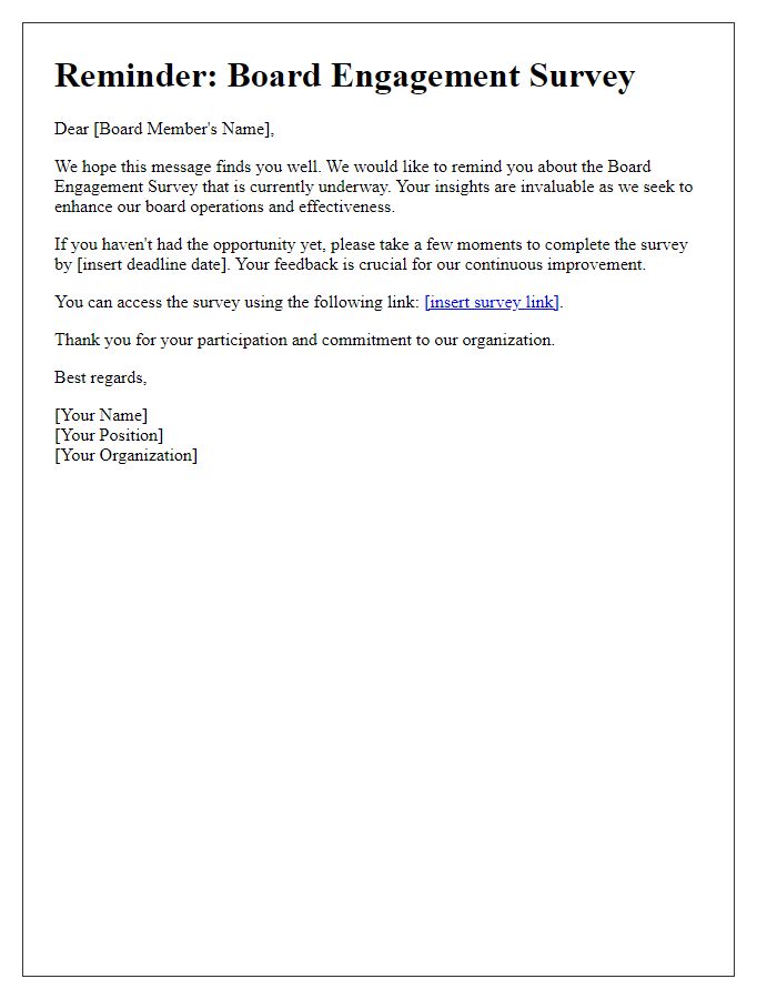 Letter template of board engagement survey reminder