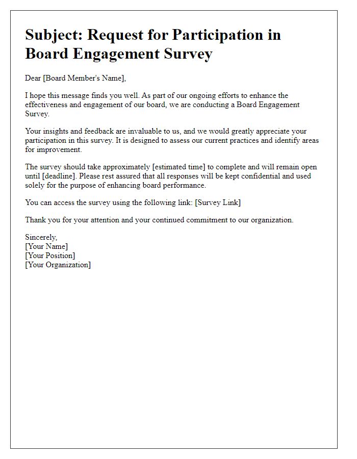 Letter template of board engagement survey request