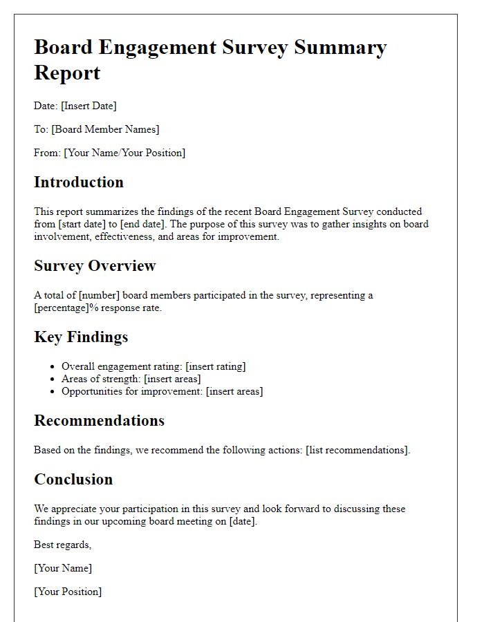 Letter template of board engagement survey summary report