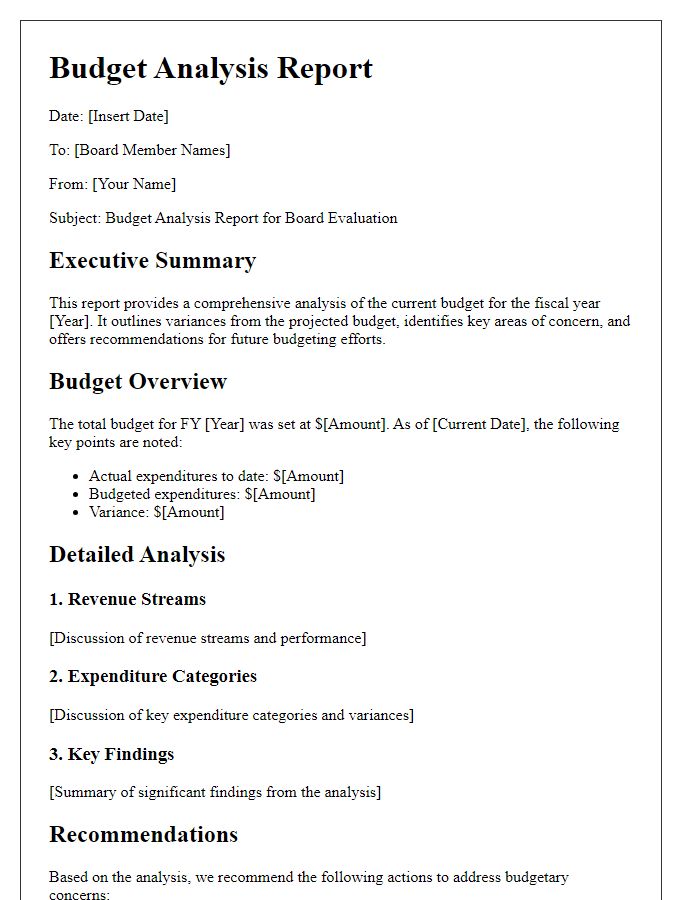 Letter template of budget analysis report for board evaluation