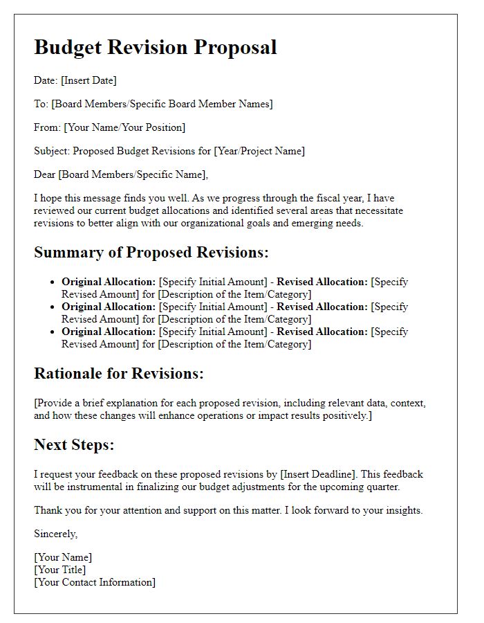 Letter template of budget revisions for board feedback