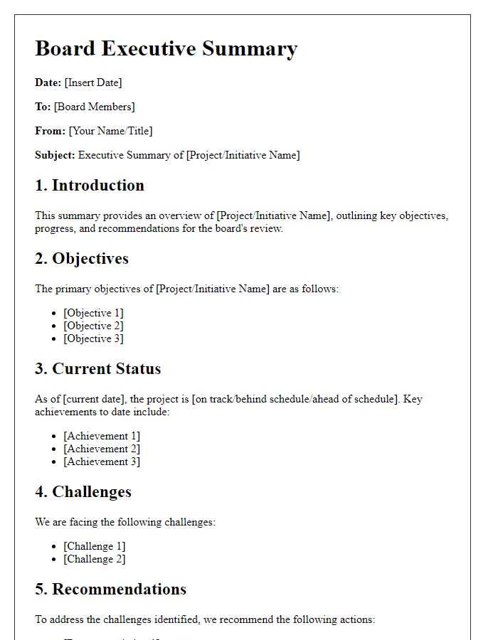 Letter template of an in-depth board executive summary