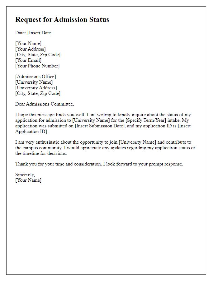 Letter template of university admission status request