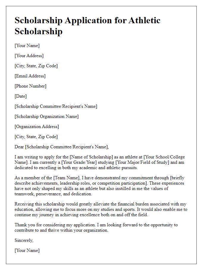 Letter template of scholarship application for athletic scholarships