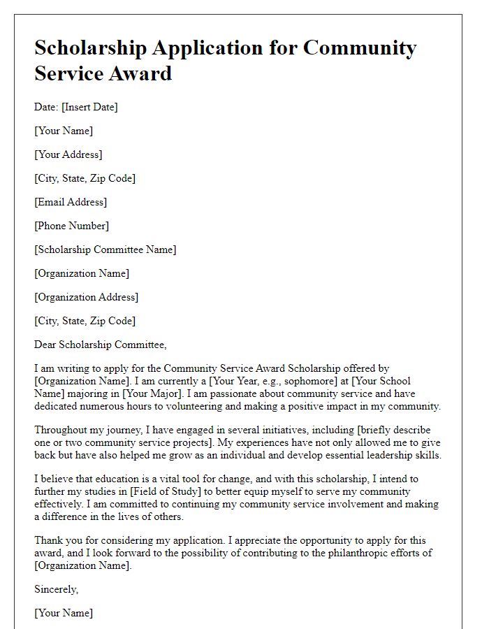 Letter template of scholarship application for community service awards