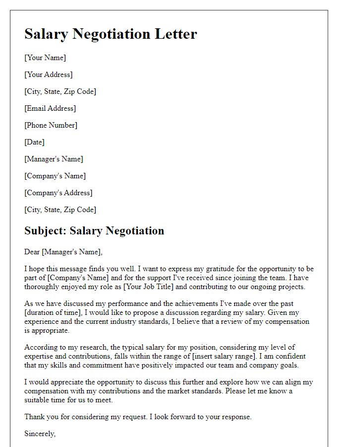 Letter template of salary negotiation for experienced professionals