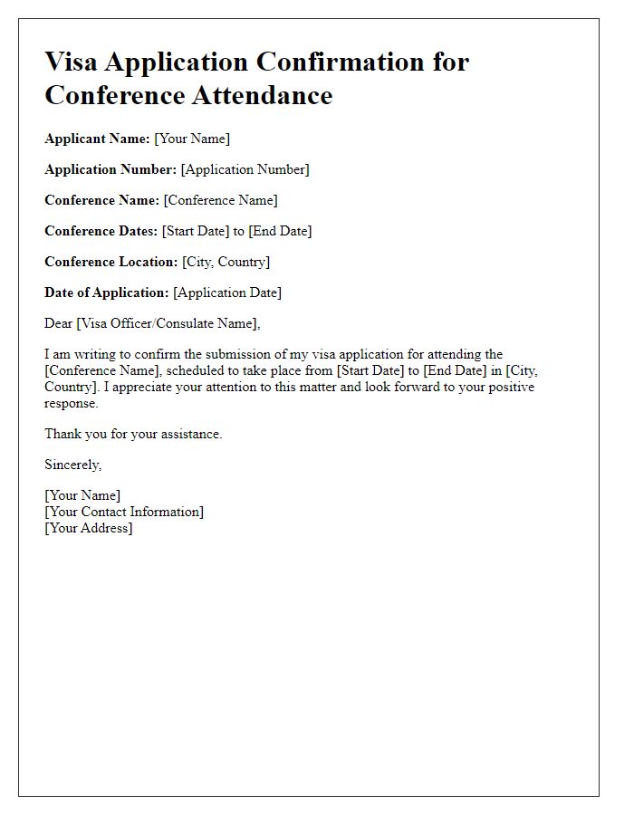 Letter template of visa application confirmation for conference attendance