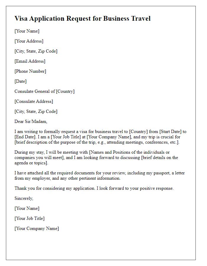 Letter template of visa application request for business travel