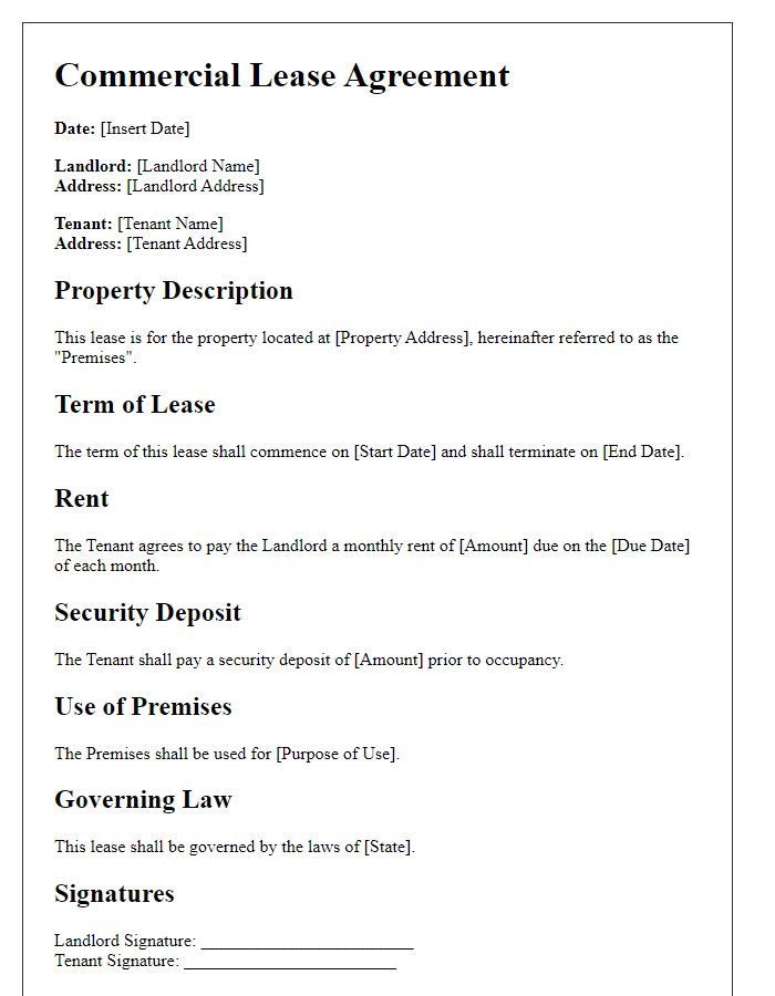 Letter template of Commercial Lease Document.