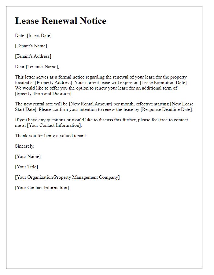 Letter template of Lease Renewal Notice.