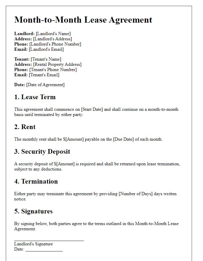 Letter template of Month-to-Month Lease Agreement.