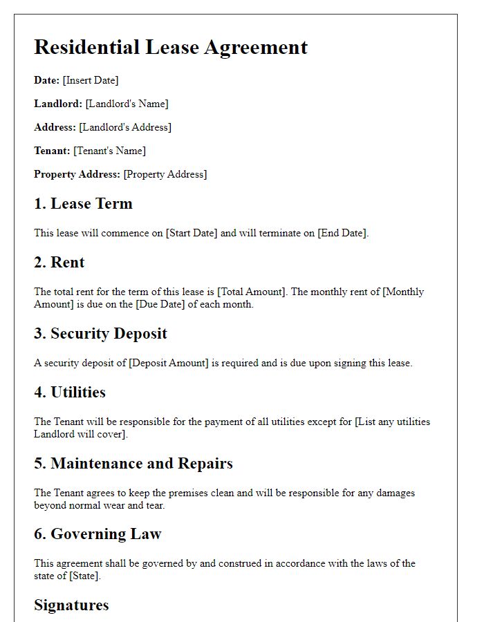 Letter template of Residential Lease Agreement.