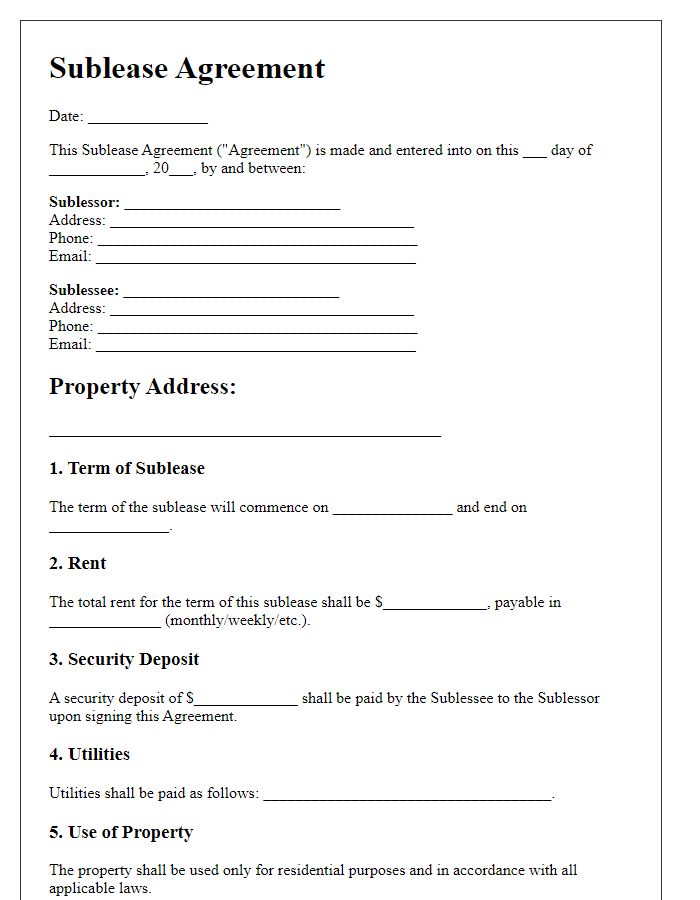 Letter template of Sublease Agreement.