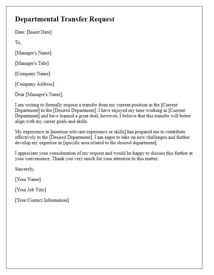 Letter template of departmental transfer request