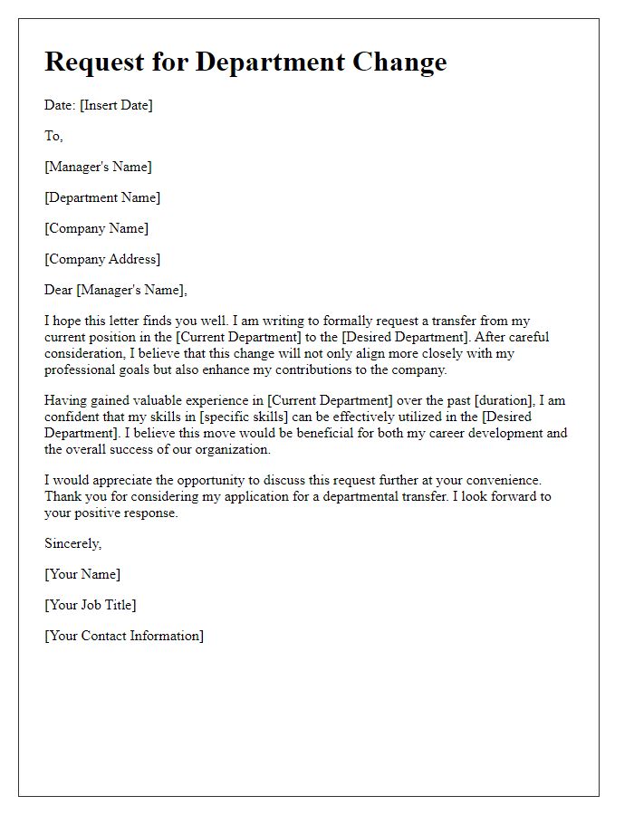 Letter template of request to change department