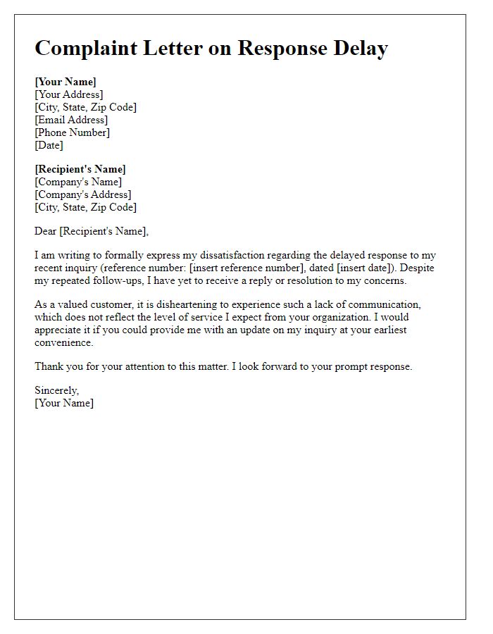 Letter template of complaint on response delay