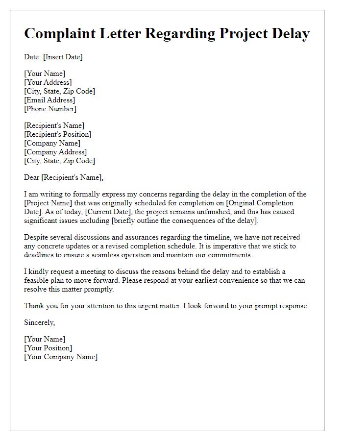 Letter template of complaint for project delay