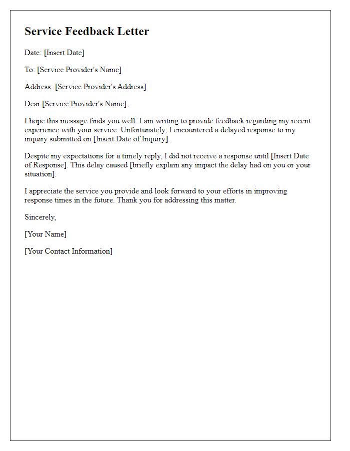 Letter template of service feedback for delayed response