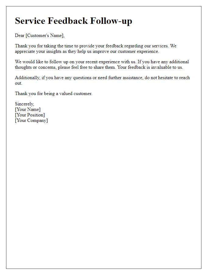 Letter template of service feedback for follow-up communication