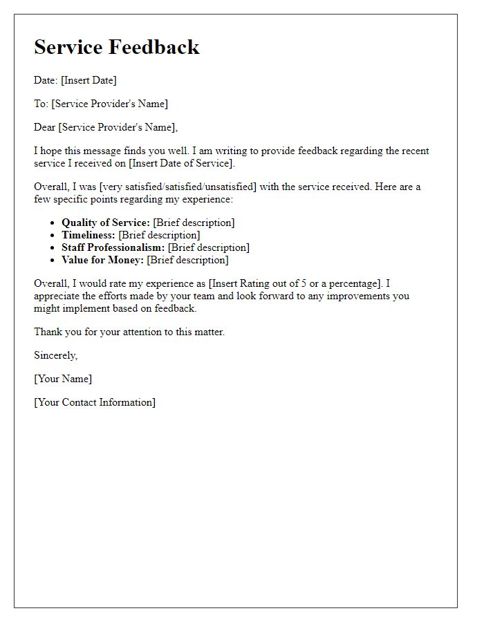 Letter template of service feedback for overall satisfaction