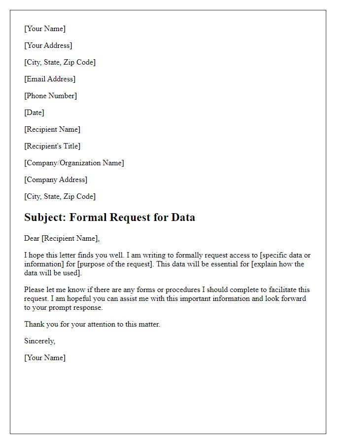 Letter template of Formal Request for Data