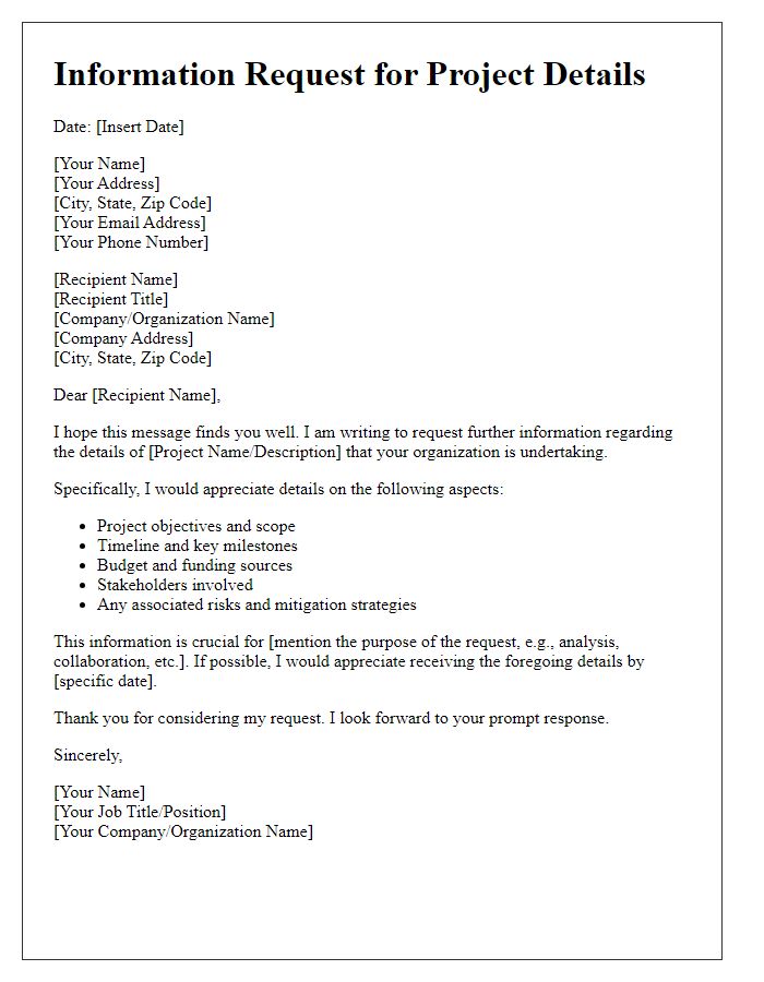 Letter template of Information Request for Project Details