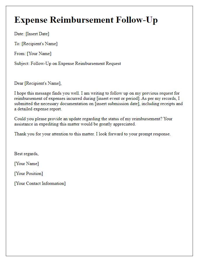 Letter template of expense reimbursement follow-up