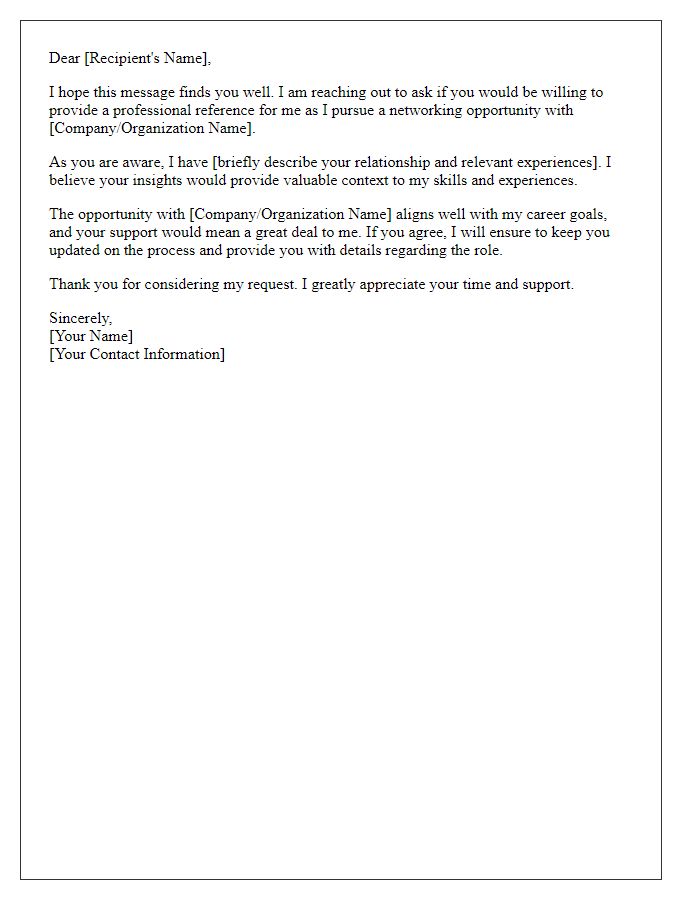 Letter template of professional reference request for a networking opportunity.