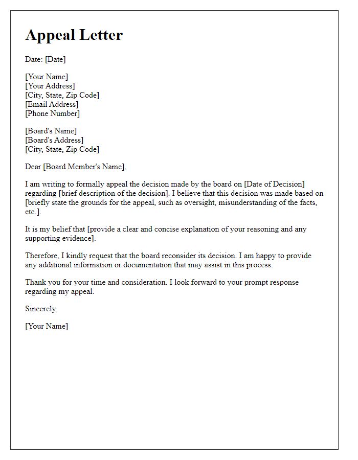 Letter template of appeal against a decision made by the board