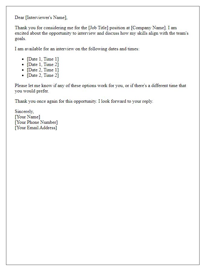 Letter template of availability for job interview