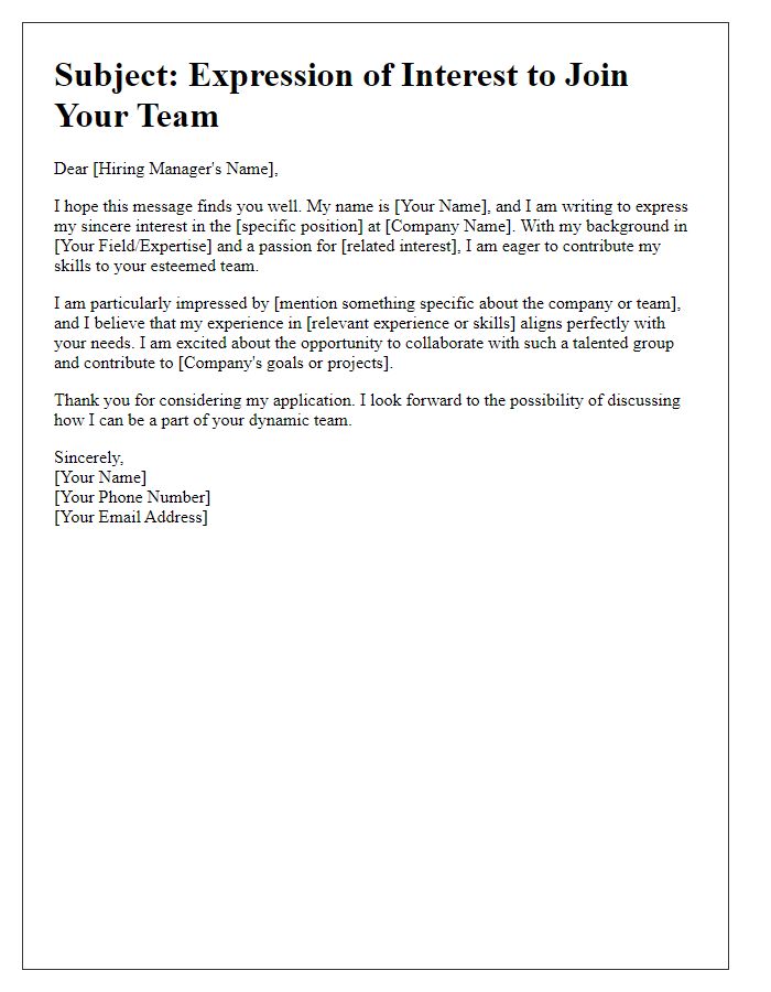 Letter template of desire to join your team