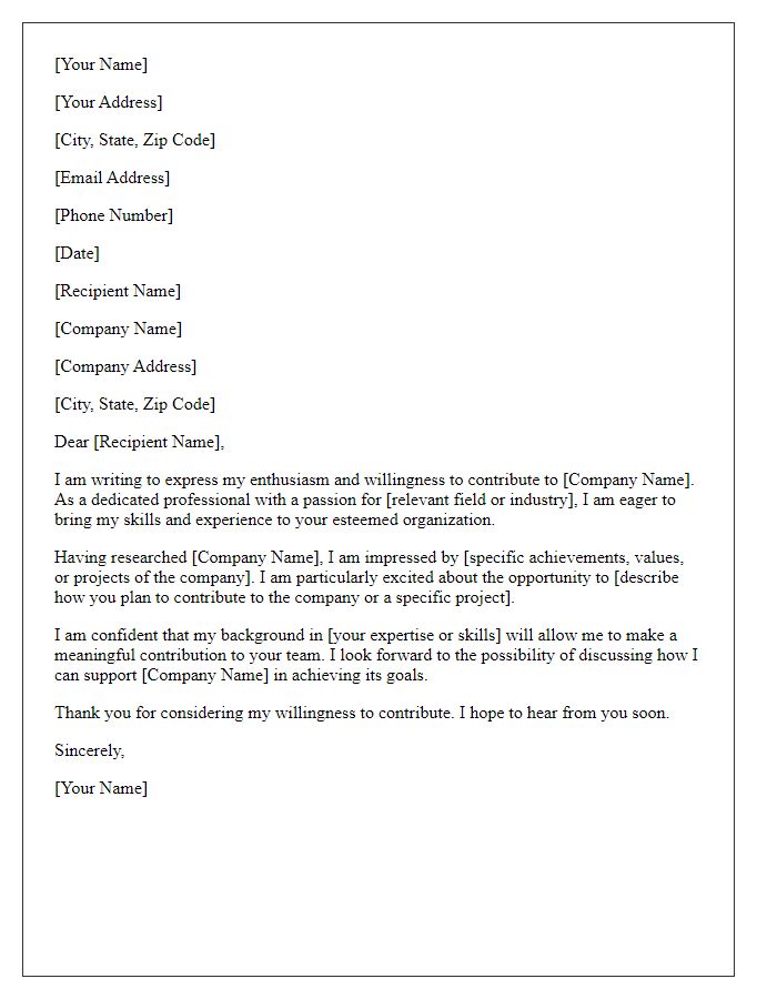 Letter template of willingness to contribute to company