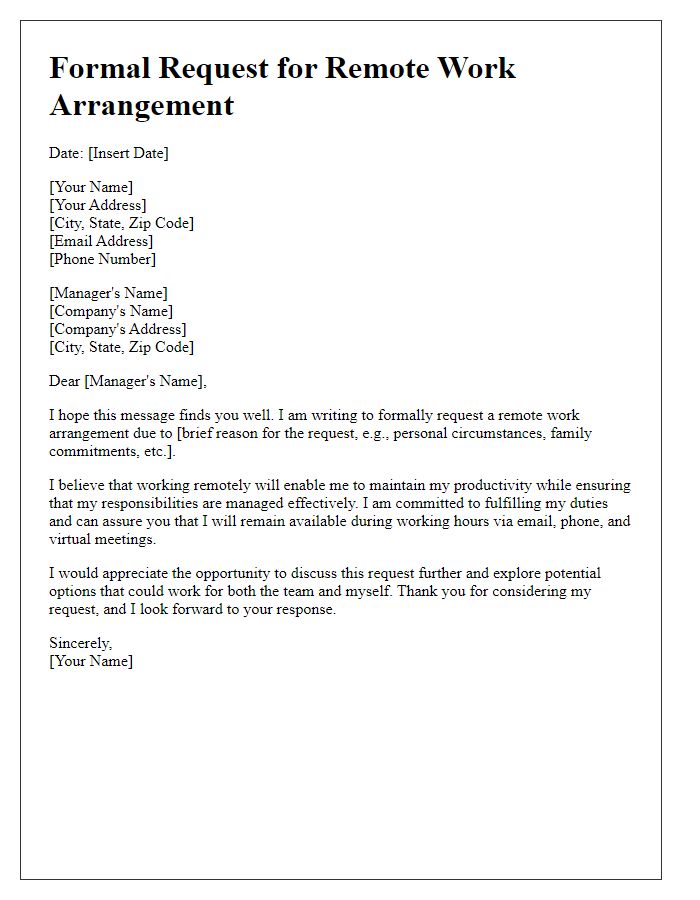 Letter template of formal request for remote work arrangement