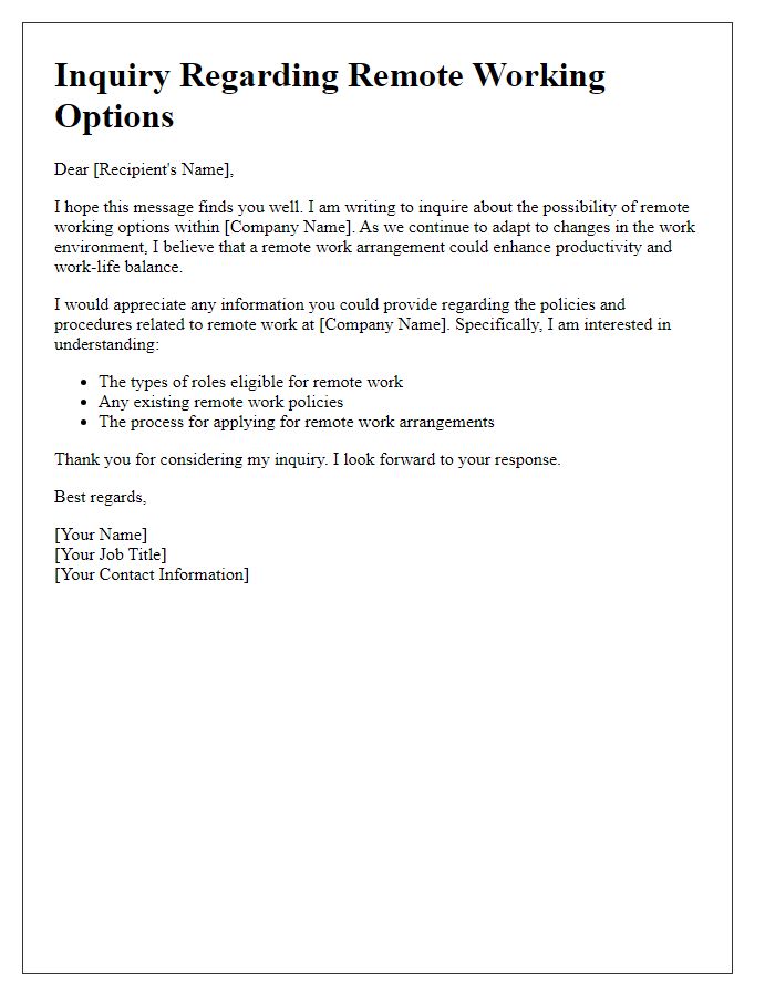 Letter template of inquiry for remote working options