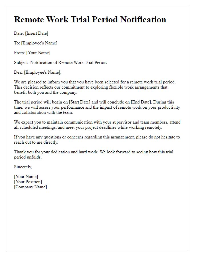 Letter template of notification for remote work trial period