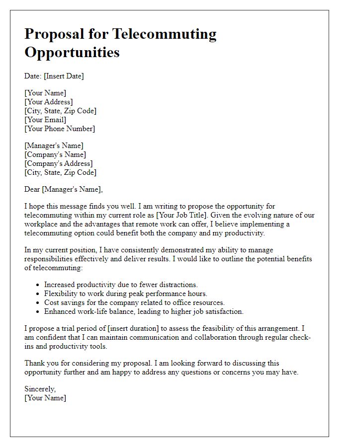 Letter template of proposal for telecommuting opportunities