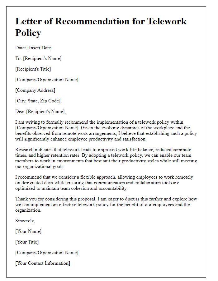 Letter template of recommendation for telework policy