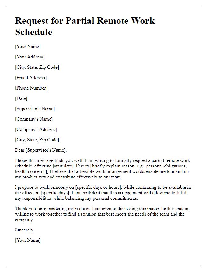 Letter template of request for partial remote schedule