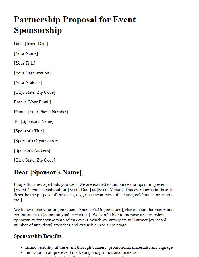 Letter template of partnership proposal for event sponsorship