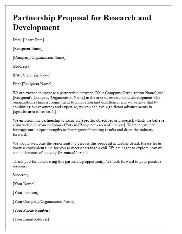 Letter template of partnership proposal for research and development