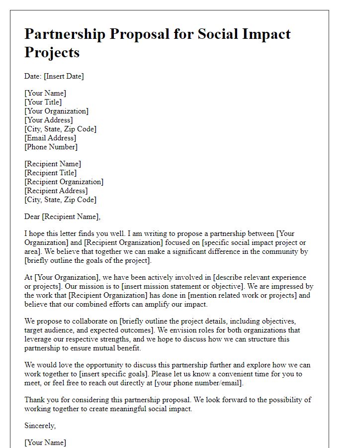 Letter template of partnership proposal for social impact projects