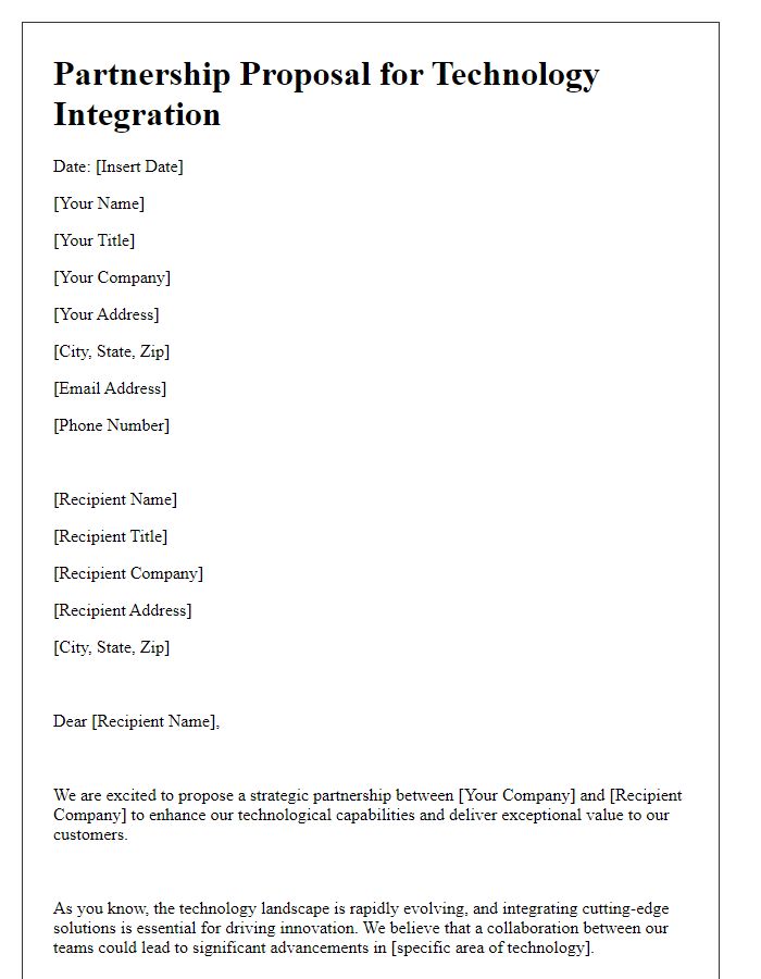 Letter template of partnership proposal for technology integration