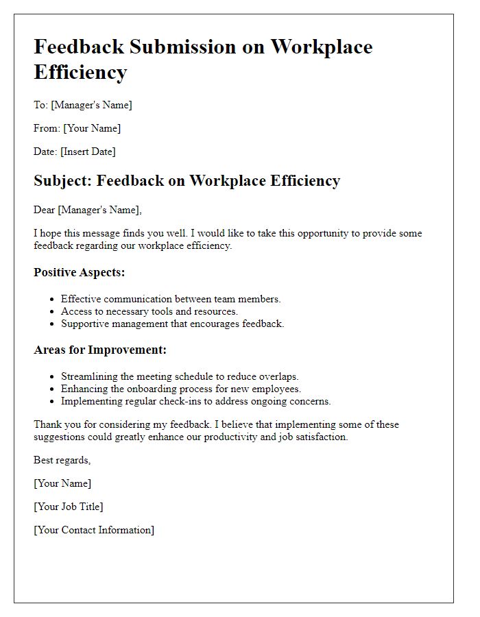 Letter template of feedback submission for workplace efficiency