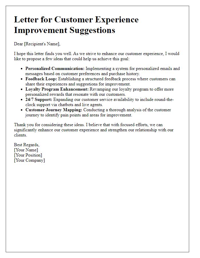 Letter template of ideas for customer experience improvement