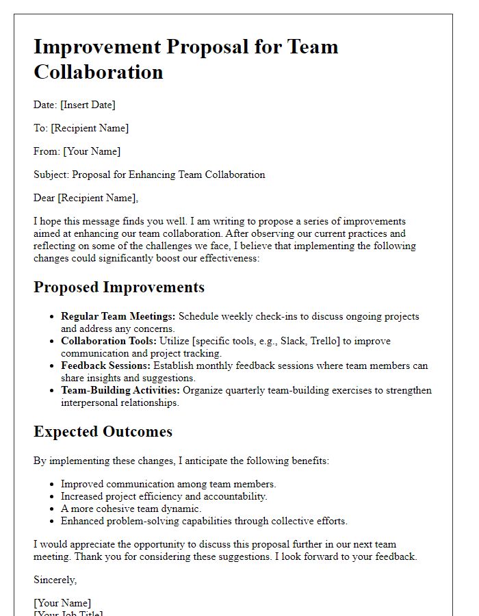 Letter template of improvement proposal for team collaboration