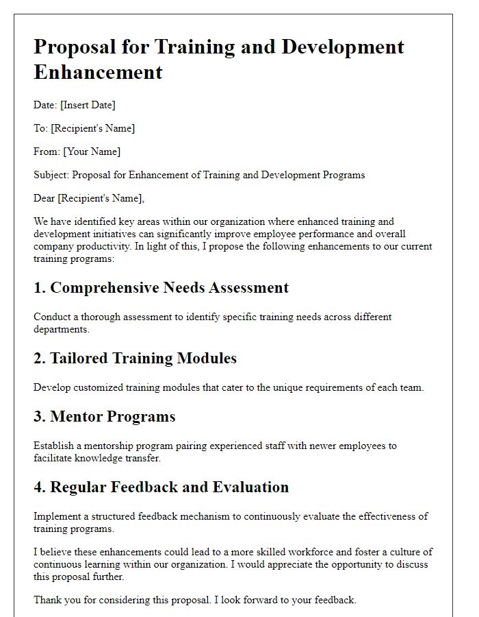 Letter template of proposal for training and development enhancement