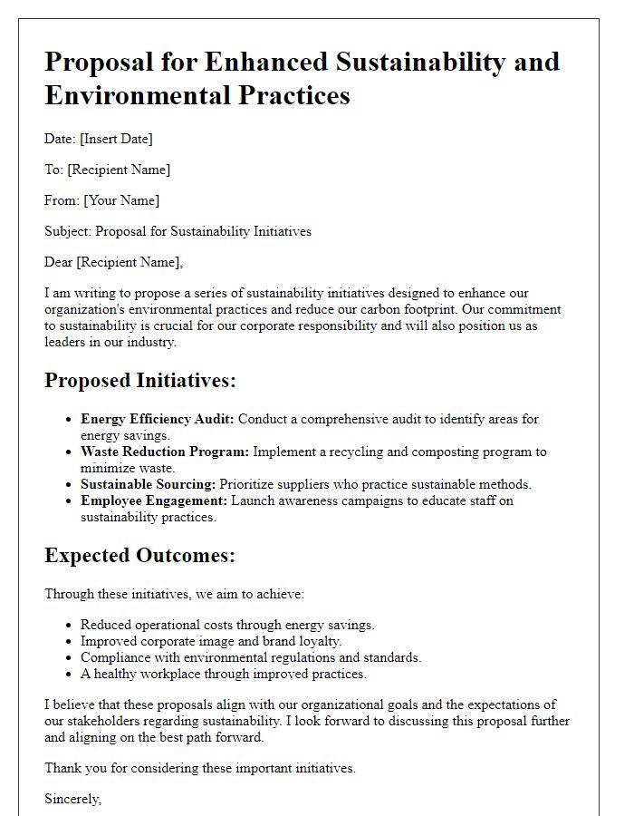 Letter template of proposals for sustainability and environmental practices