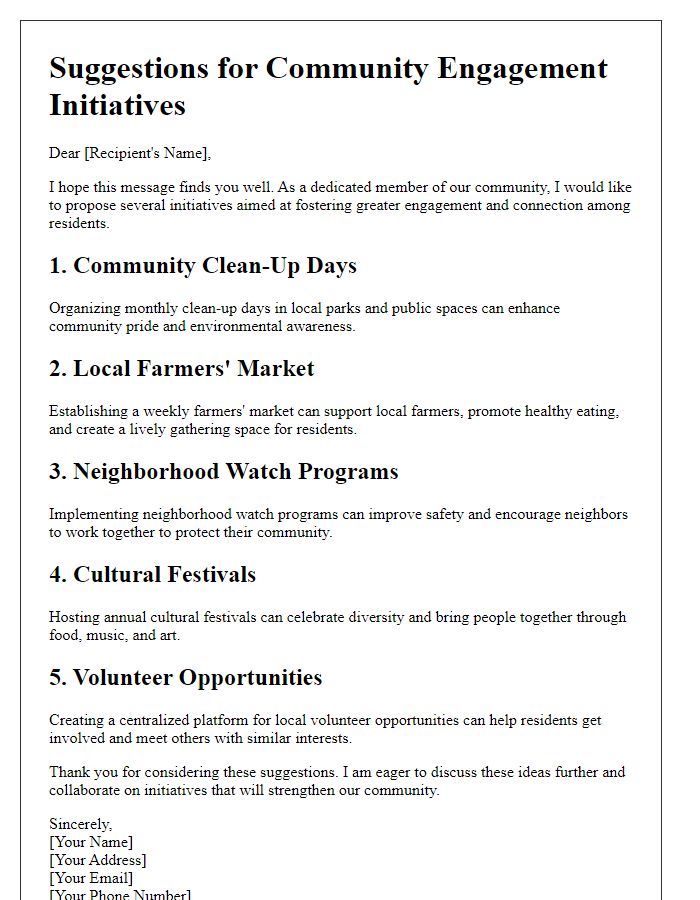 Letter template of suggestions for community engagement initiatives