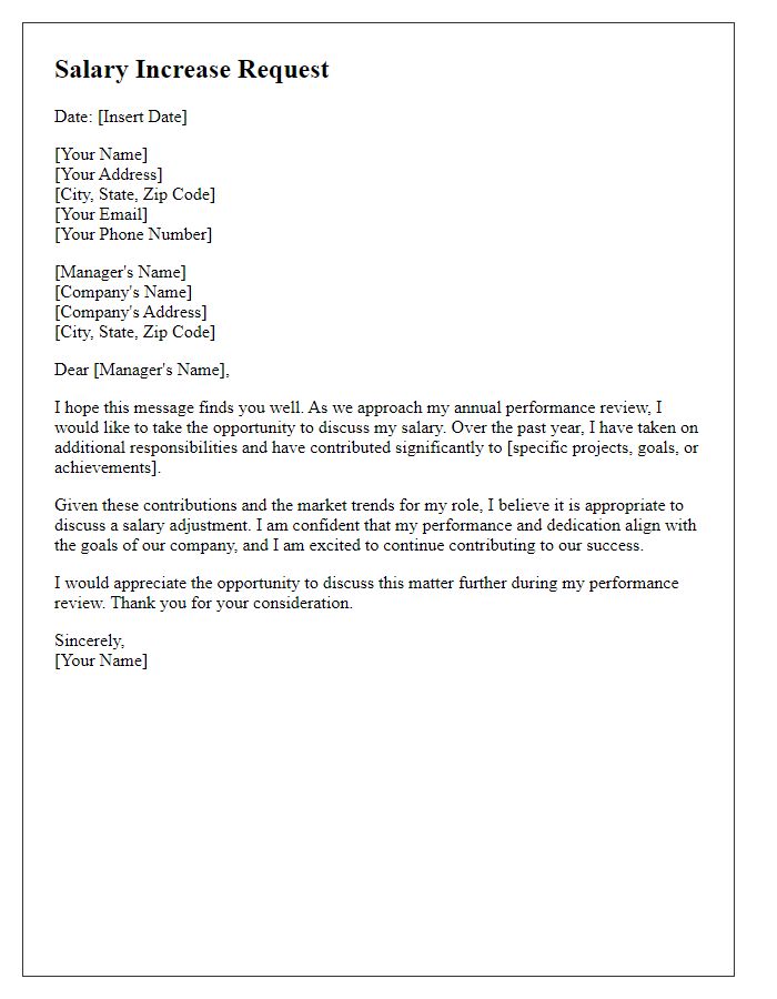 Letter template of salary increase request during annual performance review.