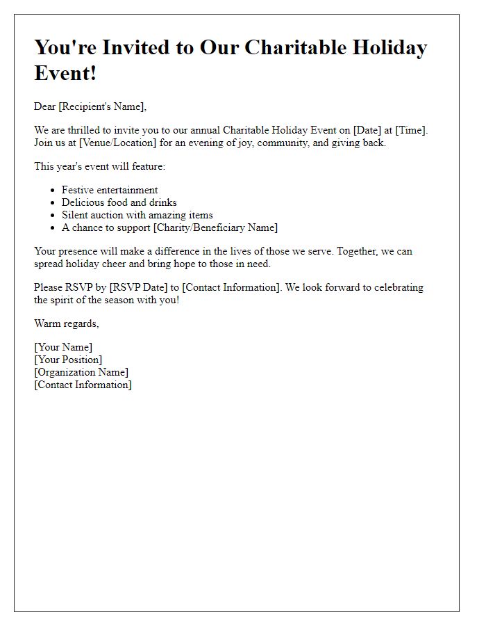 Letter template of charitable holiday event invitation